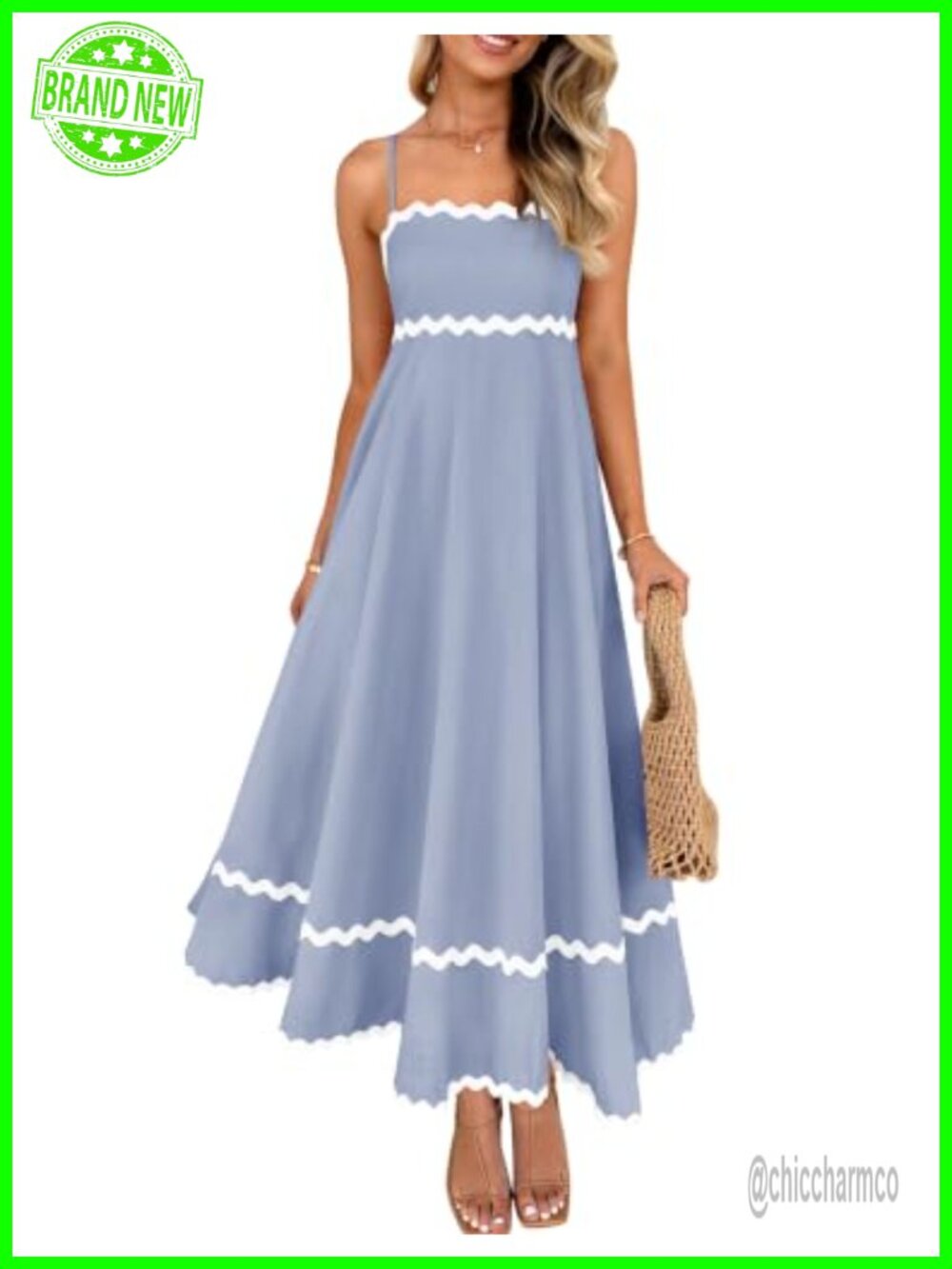 Summer Spaghetti Strap Midi Dress Square Neck Smocked Backless